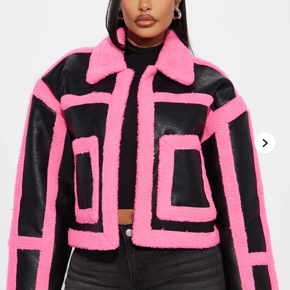 Fashion Nova Black and Pink Teddy Jacket